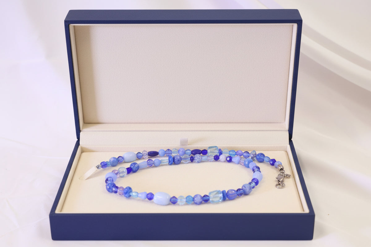 Cobalt, Periwinkle & White Mixed Media Beaded Necklace