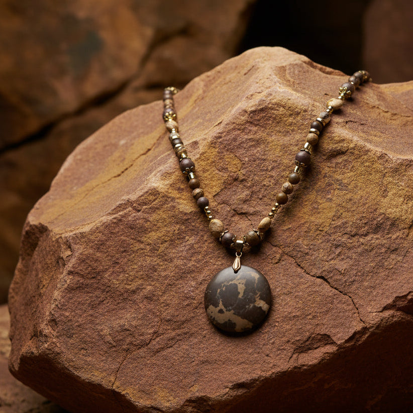 Marbled Jasper Pendant Necklace with Gold Accents
