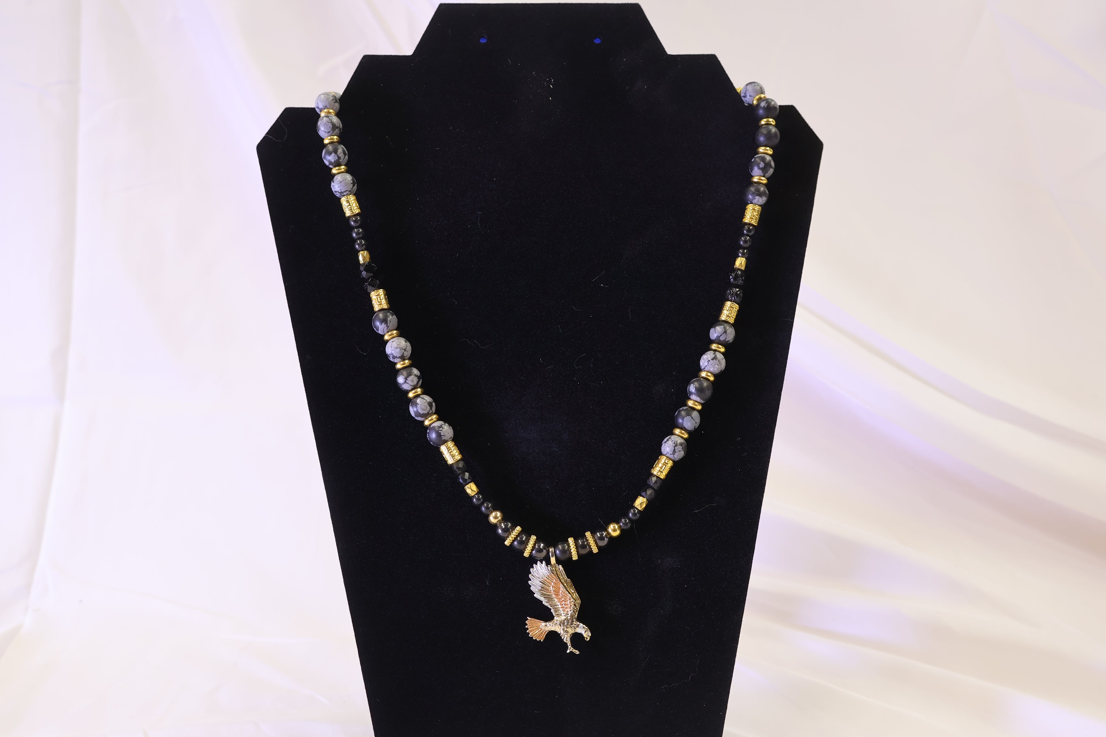 Snowflake Obsidian necklace with Eagle Pendant