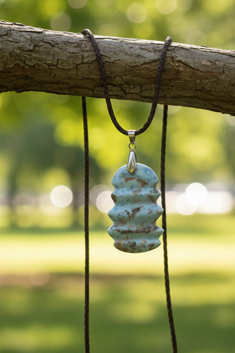 Braided Leather Necklace with Carved Marble Stone Pendant