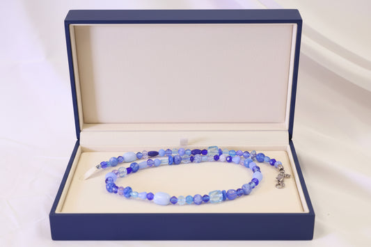 Cobalt, Periwinkle & White Mixed Media Beaded Necklace