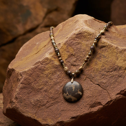 Marbled Jasper Pendant Necklace with Gold Accents