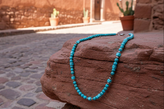 Turquoise Colored Beaded Necklace with Silver Rondelle Accents