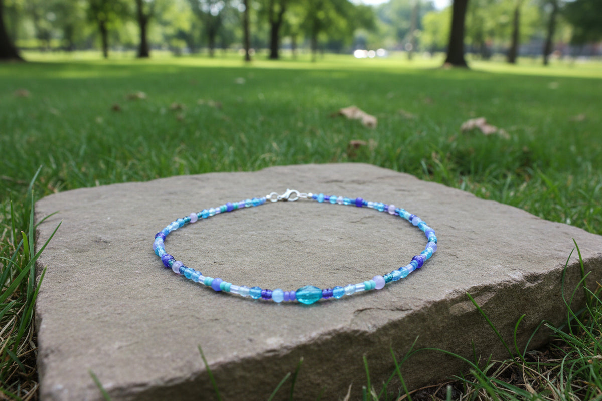 Blue Mixed Media Beaded Necklace — Sky, Cobalt & Periwinkle