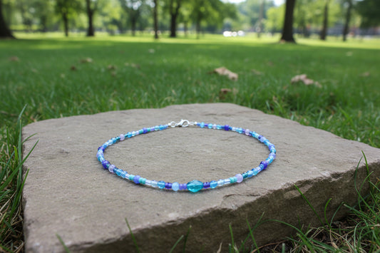 Blue Mixed Media Beaded Necklace — Sky, Cobalt & Periwinkle